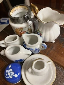 Vintage Misc Toy Porcelain Dishes Bowl Cream Sugar Stein Pitcher Plates 10 Piece - Picture 1 of 12
