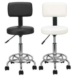 Adjustable Rolling Salon Stool Spa Stool Pedicure Chair Black & White