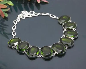 Peridot 925 Sterling Silver Gemstone Handmade Oval Jewelry Necklace 18" VJ 795 - Picture 1 of 6