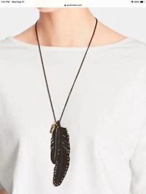 COACH 黑色皮革羽毛手链和项链 独特 穿过 一次 二手 状况完好! — 第 1/4 张图片