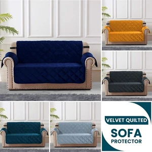 Velvet Furniture Protector Quilted Elasticated Water Repellent Sofa Slipcover - Picture 1 of 22