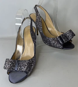 Charm Kate Spade New York grigio argento glitter slingback tacco a pompa donna 10 - Foto 1 di 16