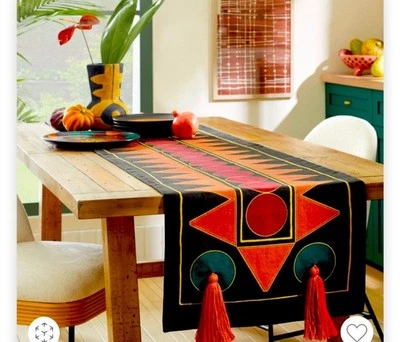 Opal House 100% Cotton Table Runner 20”x90”  Black geometric - Image 1 of 4