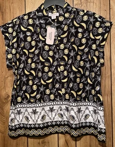 NUEVO CON ETIQUETAS ALLISON DALEY PLUS 1X Camisa Manga Gorra Cuello Punto Botón Frontal Estampado Fruta - Imagen 1 de 4