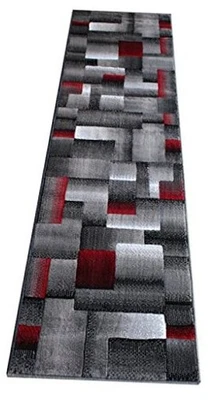 Alfombra de corredor contemporánea moderna, roja gris negra (2 pies x 7 pies)  Foto 1 de 4