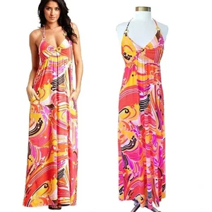 TRINA TURK BALI WAVES Maxi Dress Swim Cover Up Beach Dress Coastal Vacation L - Picture 1 of 9