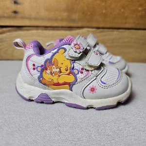 Winnie the Pooh 90’s Vintage Baby Kleinkind Schuhe Größe 3 rosa lila leicht anzuziehen - Bild 1 von 11