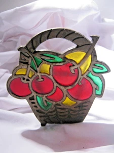 Vintage Cast Iron And Stained Glass Cherry Fruit Basket Napkinor Letter Holder - Picture 1 of 8