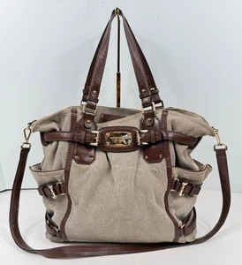 Borsa a tracolla MICHAEL KORS Gansevoort tela canapa naturale pelle marrone moka - Foto 1 di 20