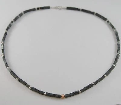 COLLANA GIADAN IN ARGENTO 925 EMATITE LUCIDA E CON 8 DIAMANTI NERI MADE IN ITALY - Immagine 1 di 4