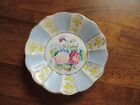 Vintage Hand Painted - Trinket Pin Dish/Bowl - Blue/White with Flowers - 4 1/4"