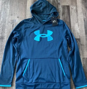 NWT Under Armour Boys YXL Cold Gear Teal/Aqua BIG LOGO Hoodie Sweatshirt - Picture 1 of 2