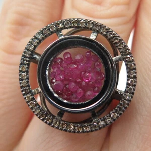 CAROL BRODIE MLD Sterling Black Rhodium Champagne Diamond & Ruby Ring Size 6.25 - Picture 1 of 9