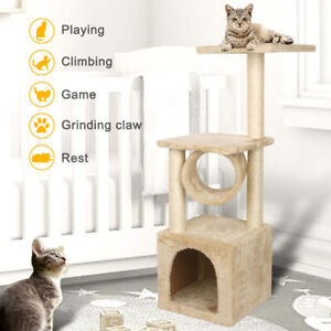 Árbol del Gato pawhut centro de actividad de Kitty rasguña el poste con juguetes de nivel 5 Beige
