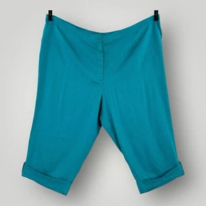 NEW Maggie Barnes CAPRIS Womans 32W Teal Linen Blend Capri Pants Cuffed NWT - Picture 1 of 7