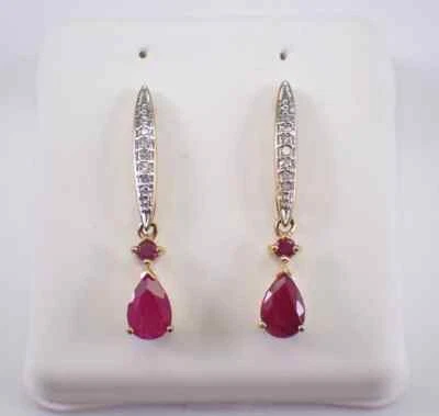 4Ct Pear Cut Natural Red Ruby Drop Dangle Earrings 14K Yellow Gold Plated - Image 1 of 4