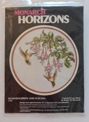 Hummingbirds Fuschia Monarch Horizons Counted Cross Stitch Kit CS66 1988 VTG NOS - Image 1 of 4