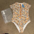 Cupshe+Rash+Guard+Zipper+Front+Short+Sleeve+One+Piece+Swimsuit+Large%2C+NEW
