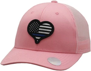 Blue Line Heart Patch Snapback Trucker Mesh Pink - Picture 1 of 3