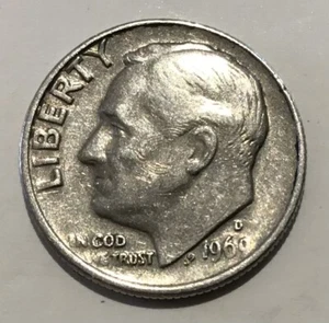 1969 D - Roosevelt Dime w/strike through & dent from ? - #d155 - Picture 1 of 6