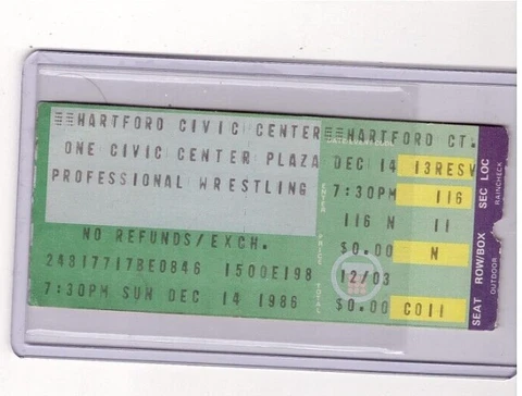 WWF PROFESSIONAL WRESTLING TICKET STUB 12/14/1986 HARTFORD HULK HOGAN ORNDORFF Cover