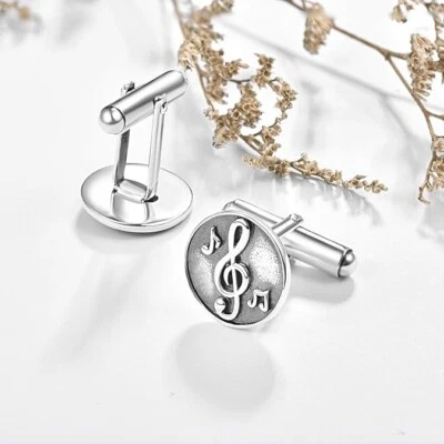 Gemelos finos para hombre diseño circular con notas musicales en platino 950 liso Foto 1 de 4