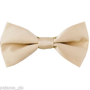 Beige Kid's Straight Cut Solid Pre-tied Strap Bowtie Boy's Bowtie - Picture 1 of 1