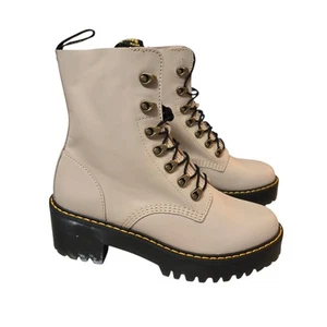 Dr. Martens Leona Women's Lace Up Platform Heel Boots Taupe Leather Size 10 NEW - Picture 1 of 14