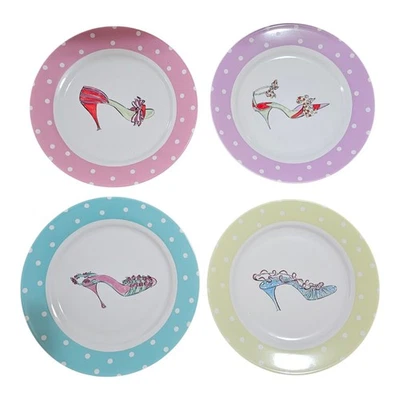 4 Rosanna Tea Luncheon Dessert Salad 8" Plates Fashion Shoes Fancy Heels - Image 1 of 4