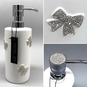 Rachel Zoe Rhinestone Coquette Ribbon Bows Soap Lotion Dispenser Matte White NEW - Picture 1 of 6