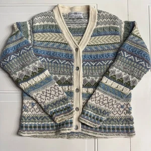 Cárdigan Suéter Marisa Christina Vintage Tejido a Mano Azul Gris Talla Mediana M - Imagen 1 de 6