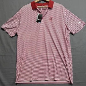 Nike Golf Polo Shirt TPC Boston Striped Red Dri Fit Short Sleeve Men XL - Picture 1 of 7