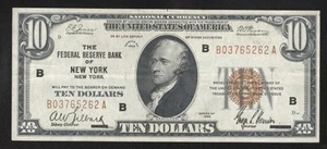 ⭐⭐ 1929 $10 NEW YORK FRBN FEDERAL RESERVE BANK NOTE Fr 1860-B 65262 - Picture 1 of 2