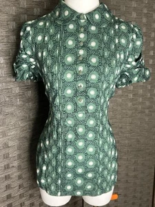 Juicy Couture Cotton Embroidered Button Up Blouse Green & Navy 12 (Fits Small) - Picture 1 of 9