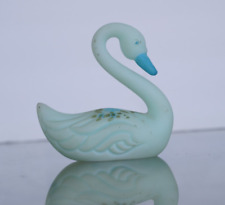Vintage Fenton Blue Swan Satin Frosted Glass Hand Painted and Signed