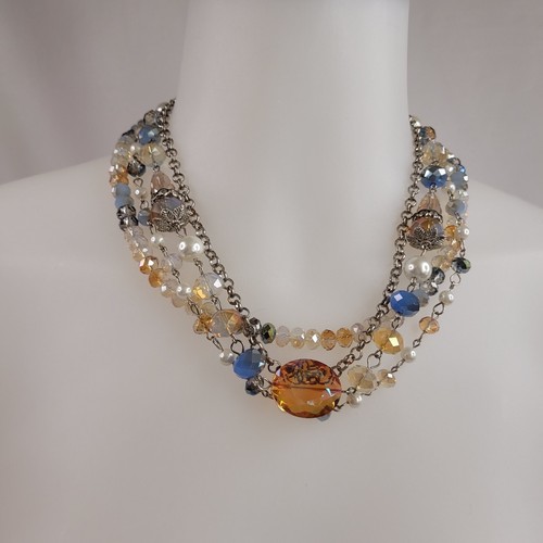 VETEMENTS Collare collana bigiotteria moda perline cristallo cristallo filo multiplo tono argento