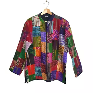 Chaqueta de mujer talla S con estampado de retazos 100 % seda acolchada reversible cuello mandarín - Imagen 1 de 8