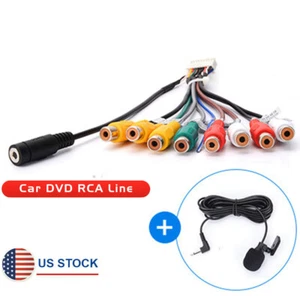 20Pin RCA Wire 8 Plug Car Stereo Radio Audio Output Aux In Adapter Cable + Mic - Picture 1 of 8