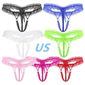 US Herren Sissy Spitze Slips Aushöhlen Höschen Schritt offen T-Back Tangas Unterwäsche - Bild 1 von 36