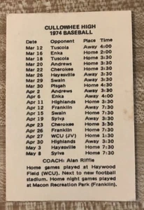 Programma baseball scuola superiore Cullowhee 1974 Carolina del Nord - Foto 1 di 3