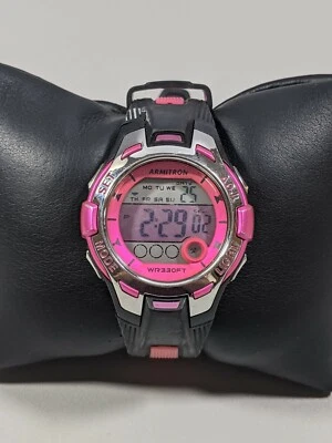 Reloj Armitron Pro Sport Rosa Negro Digital Alarma Temporizador Cronógrafo Día Fecha 9 Pulgadas Foto 1 de 4