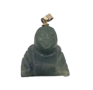 Vintage handgeschnitzt Jade Buddha Gold Anhänger Charm 1" - Bild 1 von 4
