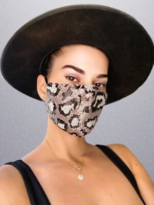 FACE MASK- ANIMAL PRINT- Filter Pocket-BREATHABLE SEQUIN-Adult-Adjustable Straps - Image 1 of 4