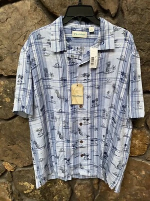 Caribbean Printed Plaid Short Slv Hawaiian Camp Shirt S,M,L,XL,XXL NWT ST5WC356 - Image 1 of 3