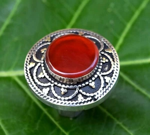 Anillo Piedra Cornalina Roja Kuchi Étnico Bohemio Plata Vintage Joyería Tribal - Imagen 1 de 5