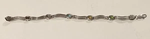 925 Sterling Silver Multi Colored Gemstone Tennis Bracelet 7” - Picture 1 of 10