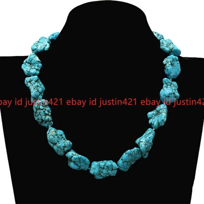 15-20mm Chunky Natural Turquoise Gemstone Nugget Jewelry Beaded Necklace 16-50" - Image 1 of 4