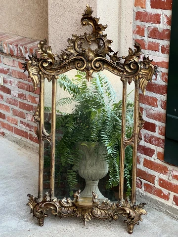 Antique French Carved Wood Gold Gilt Frame Wall Mantel Mirror Rococo Louis XV Cover
