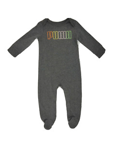 Puma Baby Boy Kids Logo Gray Cotton Bodysuit Footed Coverall Outfit 6-9 Months