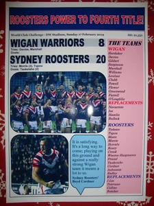 Wigan Warriors 8 Sydney Roosters 20 - 2019 World Club Challenge - souvenir print - Picture 1 of 1